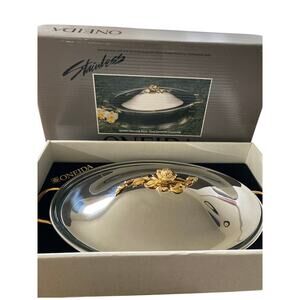 Oneida Golden Rose Damask 2 Qt Oval Casserole Dish 3 Piece 18/8 Stainless Steel